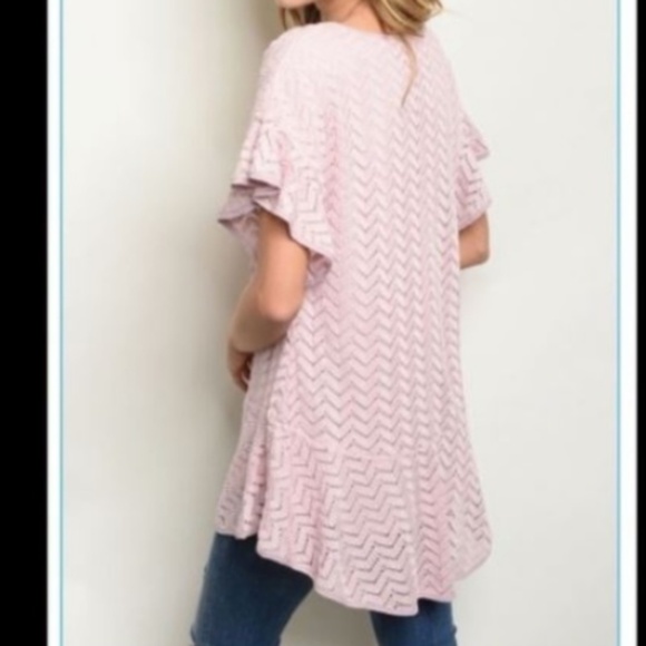 Women’s entro Crochet Short Sleeve Hi Lo Top in Tea Rose sz small - Picture 3 of 5